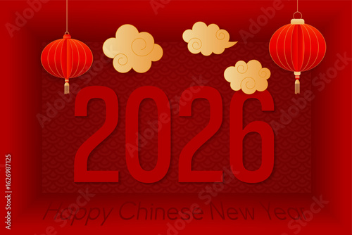 bright banner for the celebration of the Chinese New Year 2026, volumetric postcard with numbers