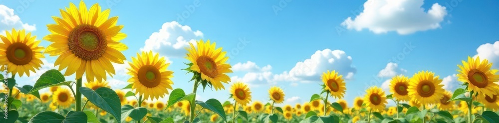 Obraz premium Tall and statuesque, the giant sunflowers stand under a brilliant blue sky, sunny, sky