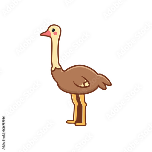 A cartoon illustration of an ostrich with brown feathers and long neck