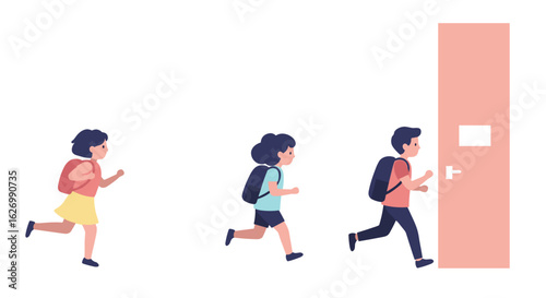 kids running in hallway. Vector illustration isolated on a transparent background. School

