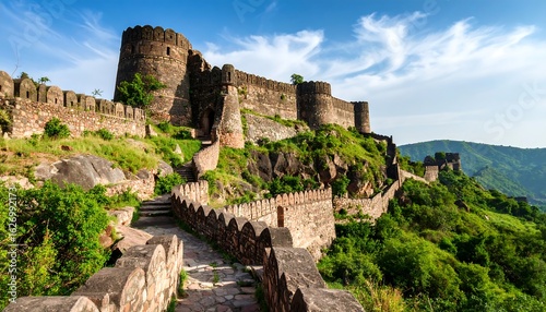 Ancient fortress atop a hill under a vibrant sky