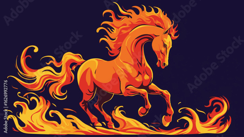Fiery Horse with Flaming Mane