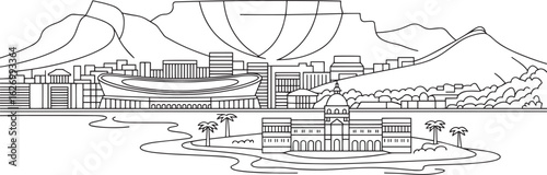 Cape Town Skyline Silhouette Vector Illustration South Africa Cityscape Outline Landmark Design