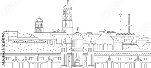 Detailed Cityscape Vector Illustration A Modern City Outline with Architectural Elements