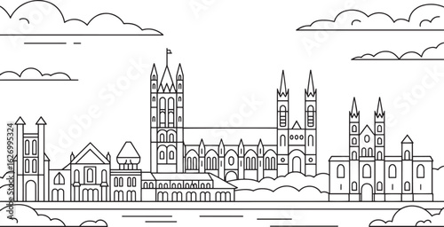 Detailed Prague Skyline Vector Illustration A Czech Republic Cityscape Outline with Architectural Landmarks