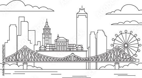 Montreal Canada Skyline Silhouette Vector Illustration with Landmarks and Buildings Outline Style