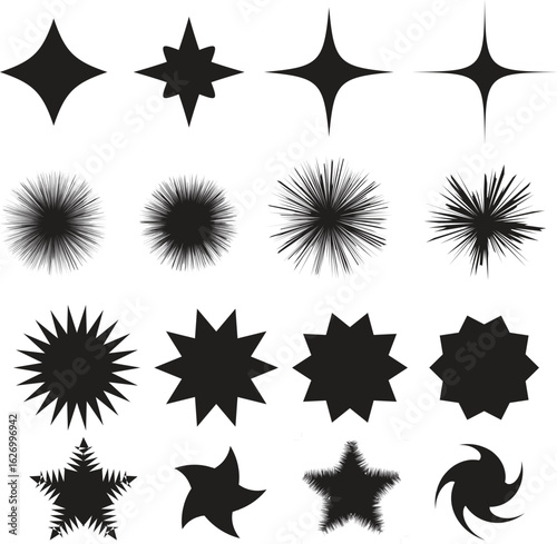 Black and white star icon set design illustration