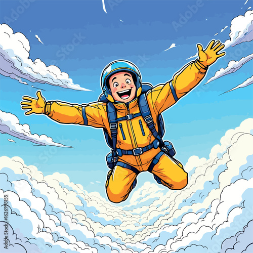 Vsai skydiver falling through clouds, enjoying extreme sport