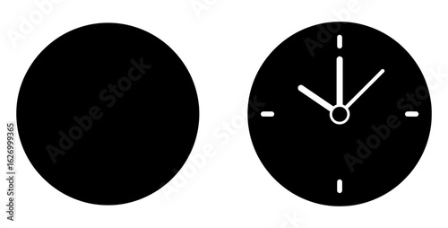 Vector art of black clock face with hands showing time, isolated on white background