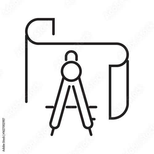 Single icon of blueprint for civil engineering planning in outline style. Editable stroke vector illustration.