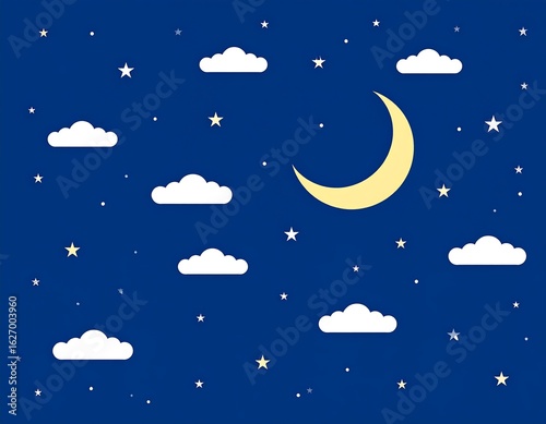 Simple night sky with clouds and moon