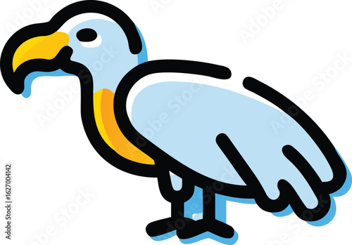 Light blue bird with yellow beak is standing on white background nicely