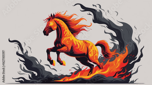 Mythical Fire Horse with Glowing Eyes and Burning Mane