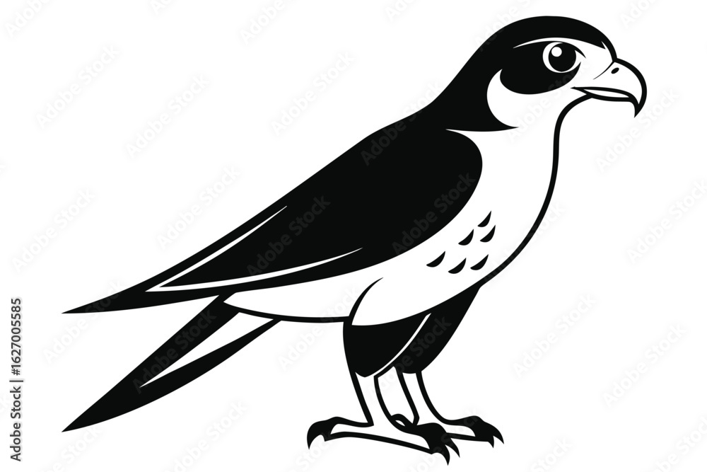 Stylized falcon stands tall, displaying distinct black and white plumage in form Stylized falcon stands tall, displaying distinct black and white plumage in form