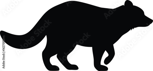 Side view of a black wolverine silhouette pacing on a clean white background
