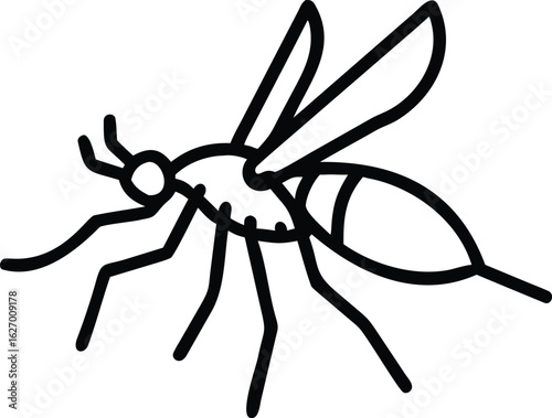 Simple line art shows a wasp with wings and black stripes isolated