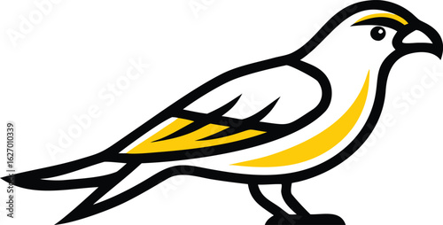 Modern canary stands in profile view with black outline and yellow accents clearly visible
