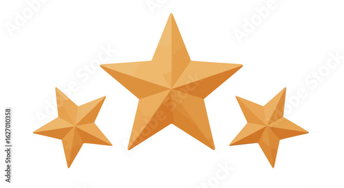 Vector art of three golden stars, one large and two smaller, arranged in a pleasing composition isolated on a white background