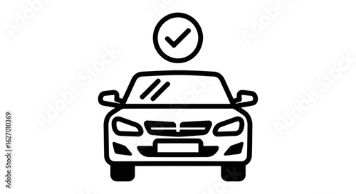 Vector art of a car icon with a checkmark above it, symbolizing approval or verification for a vehicle