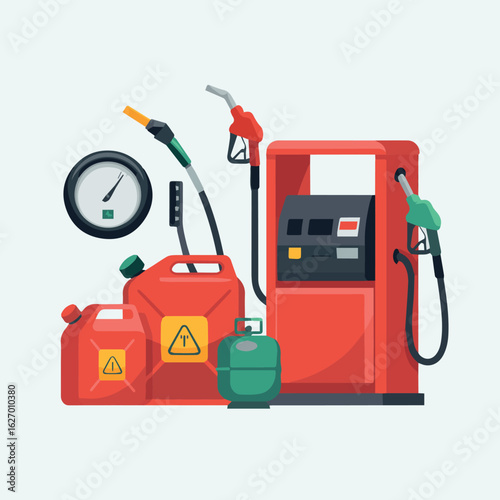 Clean and modern vector  gas fuel station petrol pump gasoline canisters gauge tank vector design