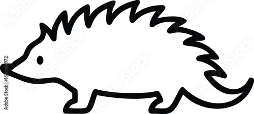 Simple, bold black outline reveals adorable minimalist hedgehog with spiky back