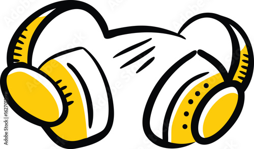 Stylized yellow headphones with thick black outline, a modern, eyecatching for music lovers