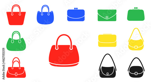 Colorful Handbag Icon Set – Modern Flat Fashion Bag Collection