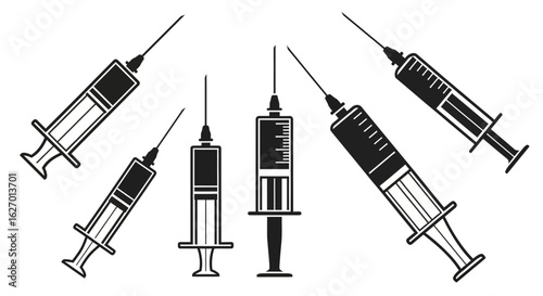 Medical Syringes Collection Healthcare Vaccination Vector Icons Set