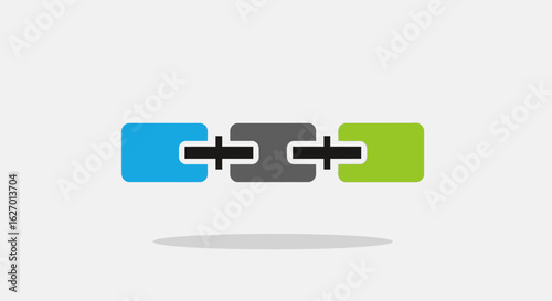 Three Connected Blocks Plus Symbol Business Collaboration Concept