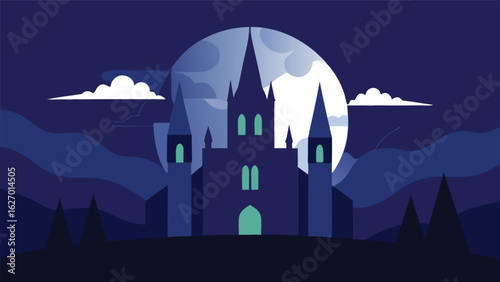 haunted cathedral with moonlit sky vector background