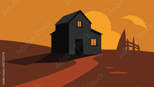 shadows moving past old abandoned barn vector background