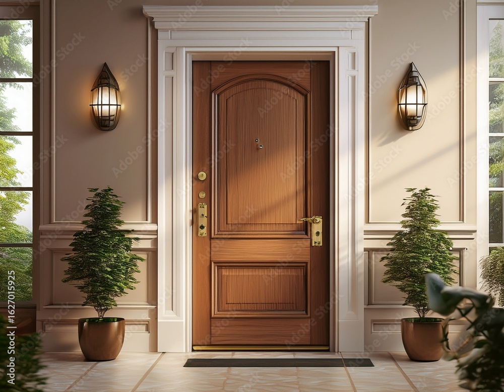 Fototapeta premium elegant wooden door design interior architecture vintage style home entry