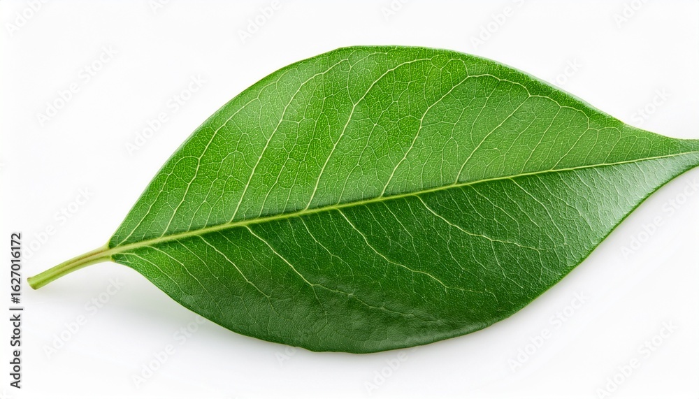 Obraz premium single green leaf detailed closeup photography isolated on white