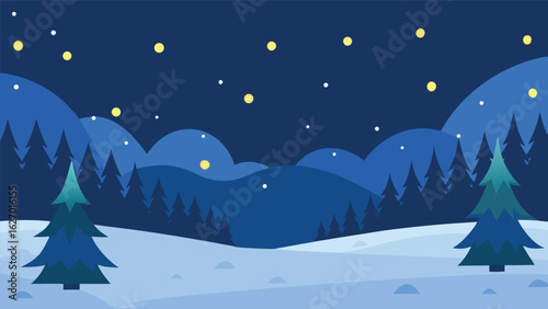 snowy forest clearing with twinkling lights vector background