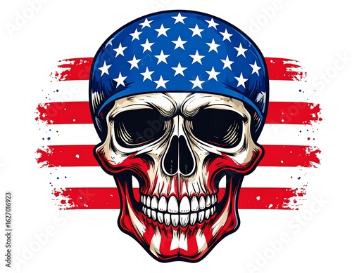 Skull with American flag bandana