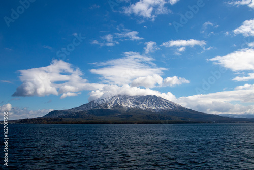Sakurajima, Kagoshima Prefecture, on a clear, snow-covered day