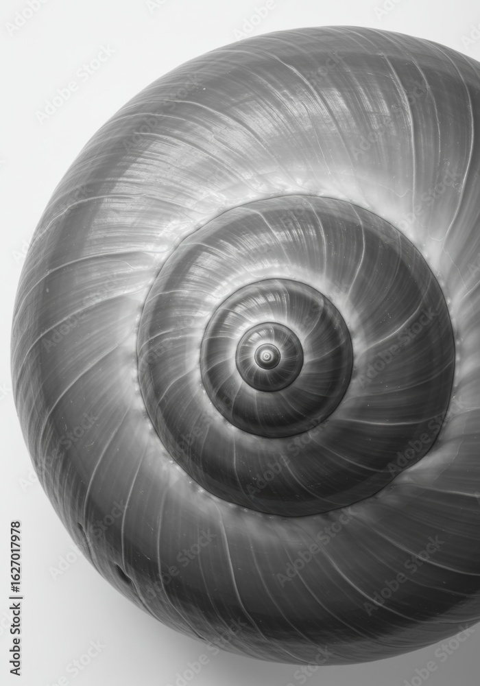 Obraz premium Detailed spiral of a nautilus in grayscale