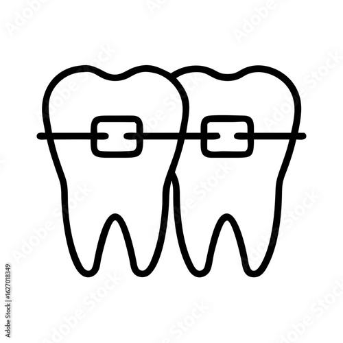 Teeth with braces orthodontics dental care alignment smile correction oral hygiene treatment concept