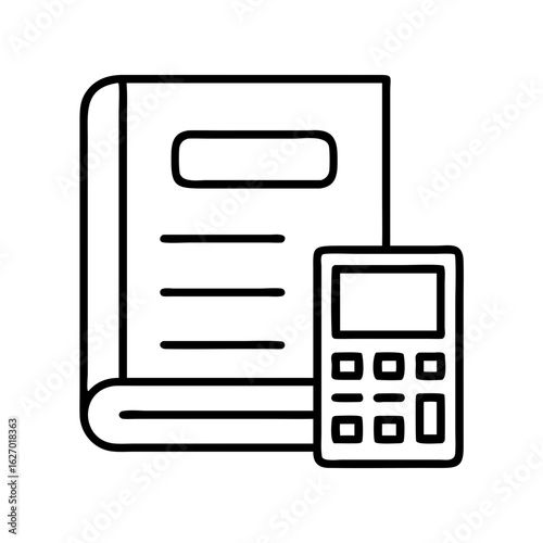 Book and calculator icon for accounting finance education and mathematical calculations learning symbol