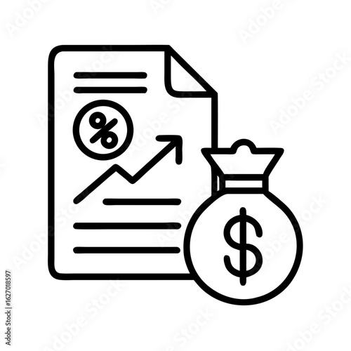 Financial growth report with money bag showing increasing profits and investment returns icon