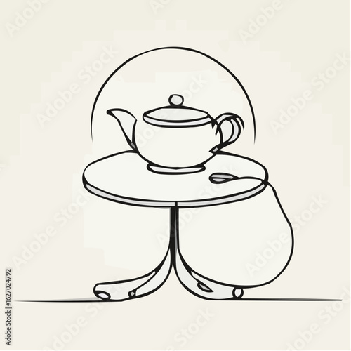 Chinese tea ceremony icon with teapot on minimalist table design  