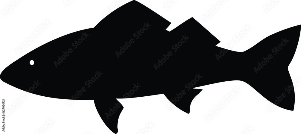 Fototapeta premium Single black fish silhouette with detailed fins swims from left to right clearly