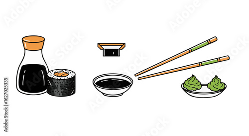 Delicious sushi rolls with soy sauce and wasabi, served with chopsticks for an authentic Japanese dining experience