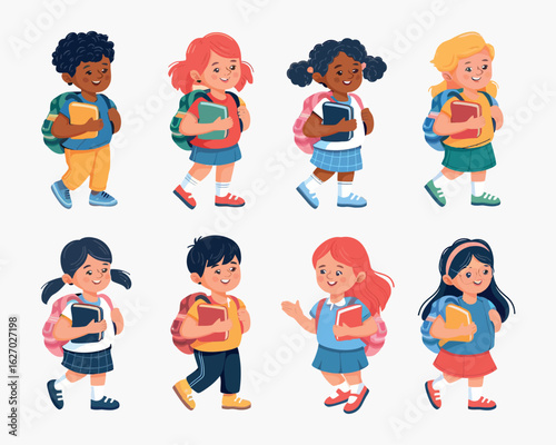 Children in Uniform Carrying Books Illustration