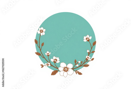 Estrutura circular verde com flores. Design vintage.