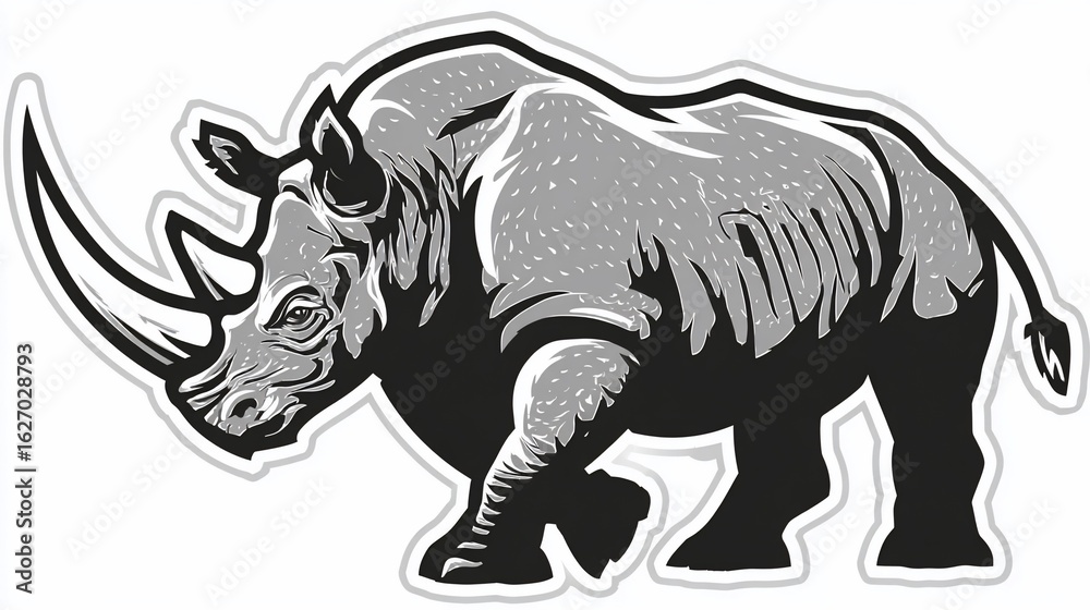 Fototapeta premium Majestic rhino illustration, bold and powerful, rendered in a stylized, monochromatic design