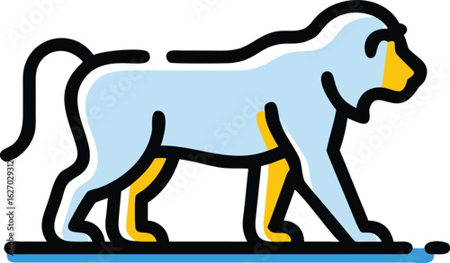 Linear shows an isolated pale baboon walking calmly to the right side