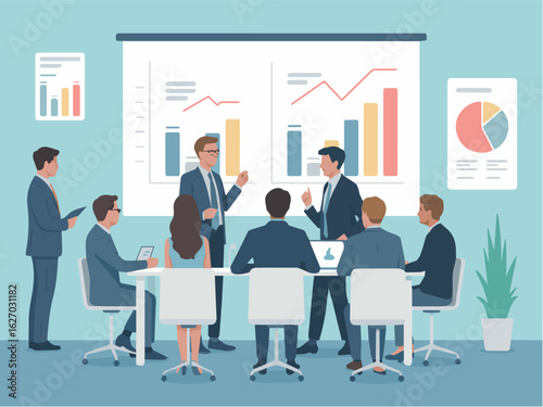 Clean and modern vector  business meeting presentation data analysis teamwork collaboration strategy