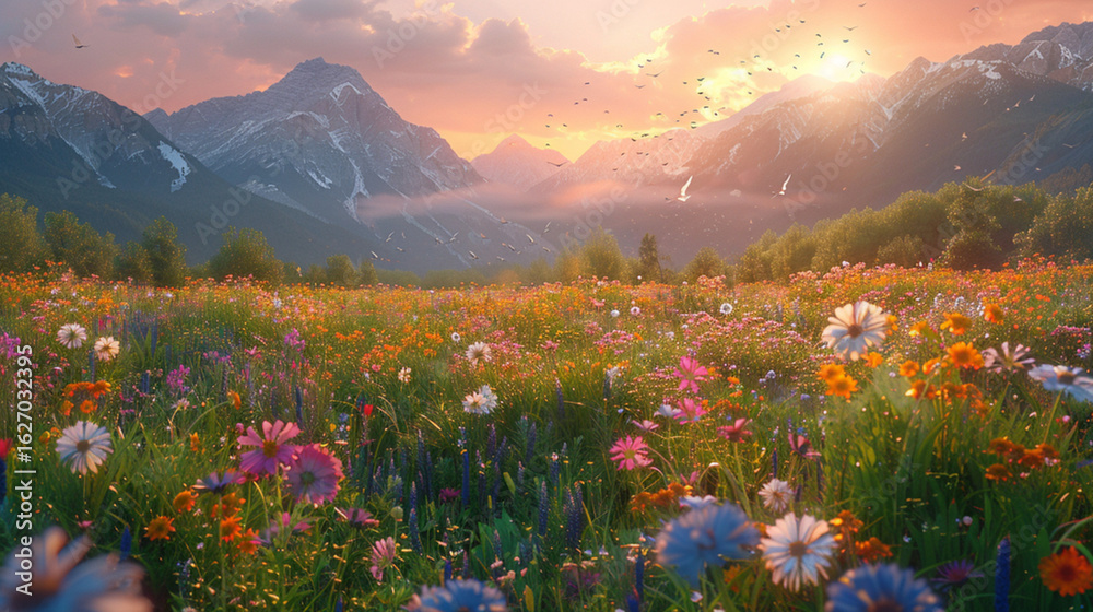 Fototapeta premium mountain landscape with flowers