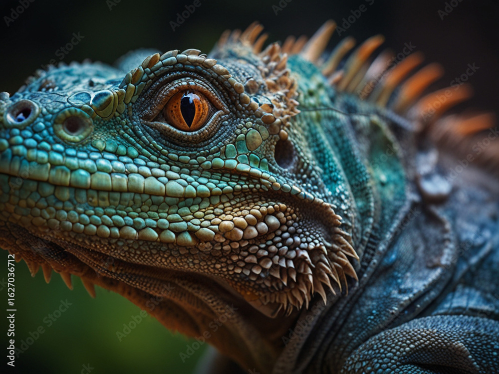 Fototapeta premium Iguana, close up photo of animal head.